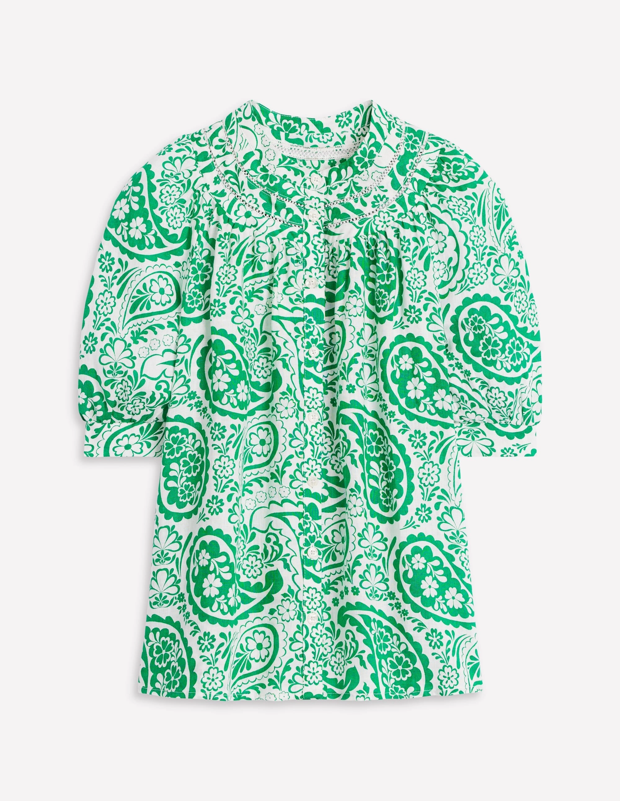 AllDaySoftness Bea Linen Top-Rich Emerald, Meadow Paisley