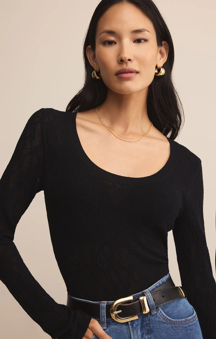 Tibi Scoop Mesh Sweater Top in Black CushionedSupport