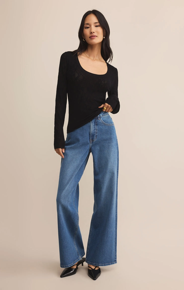 Tibi Scoop Mesh Sweater Top in Black Smooth Seam Transition ThermalRegulating