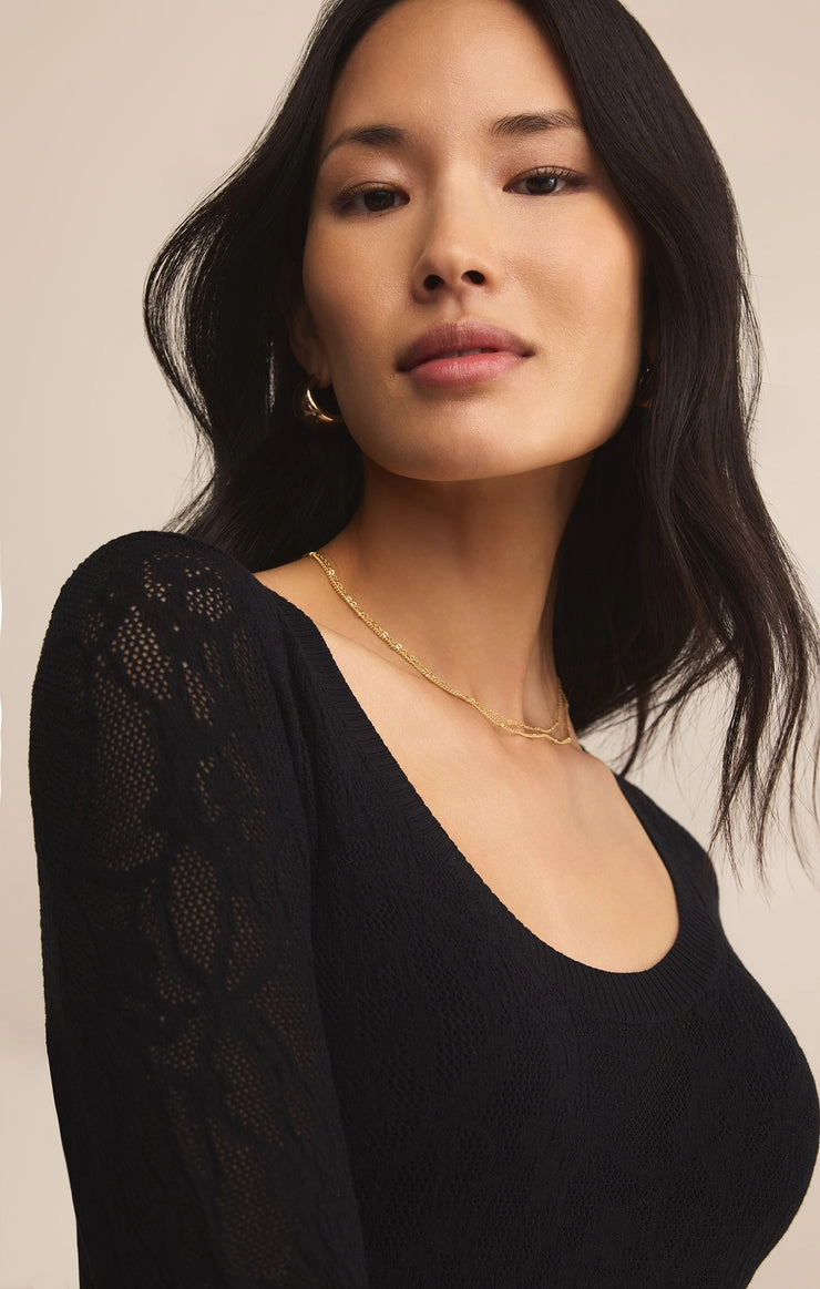 High Collar Option Tibi Scoop Mesh Sweater Top in Black