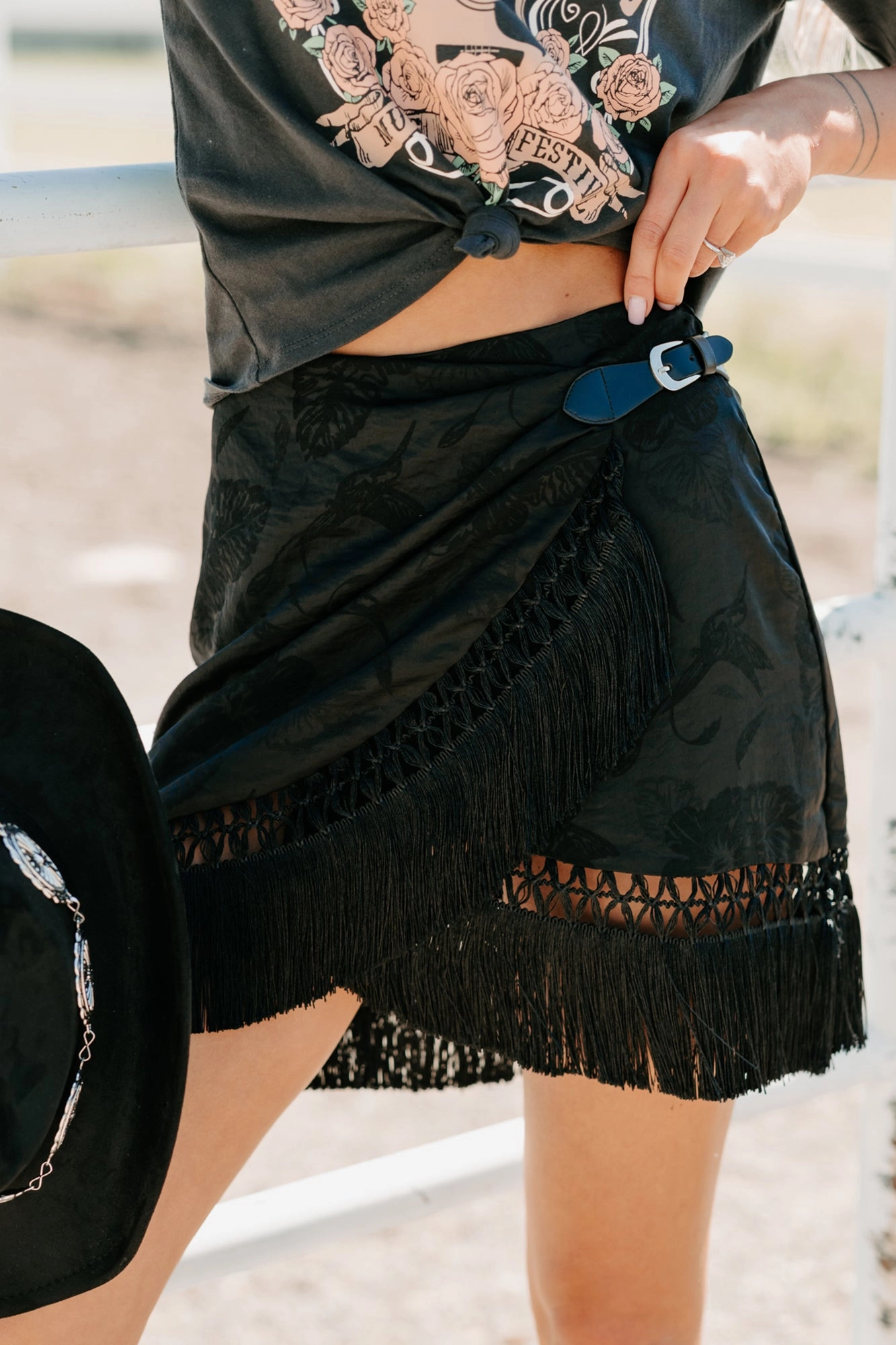 Tide & Tassel Satin Wrap Mini Skirt (Black) Timeless Comfort Fit Form Fit Comfort