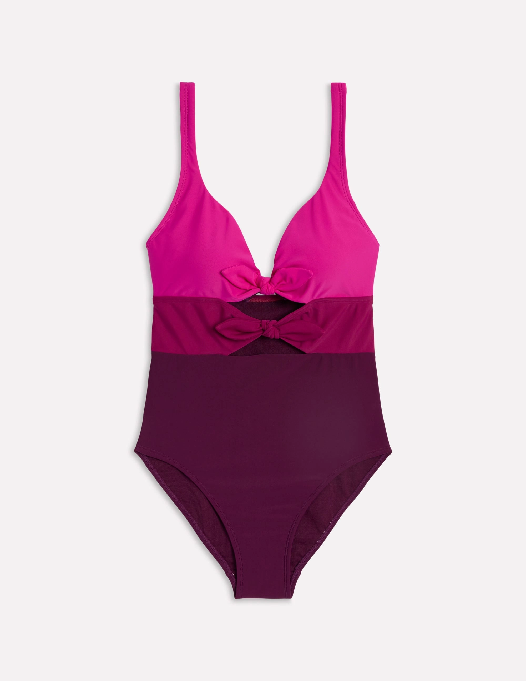 Tie Front Swimsuit-Chockeberry/ Pink Layered Coverage