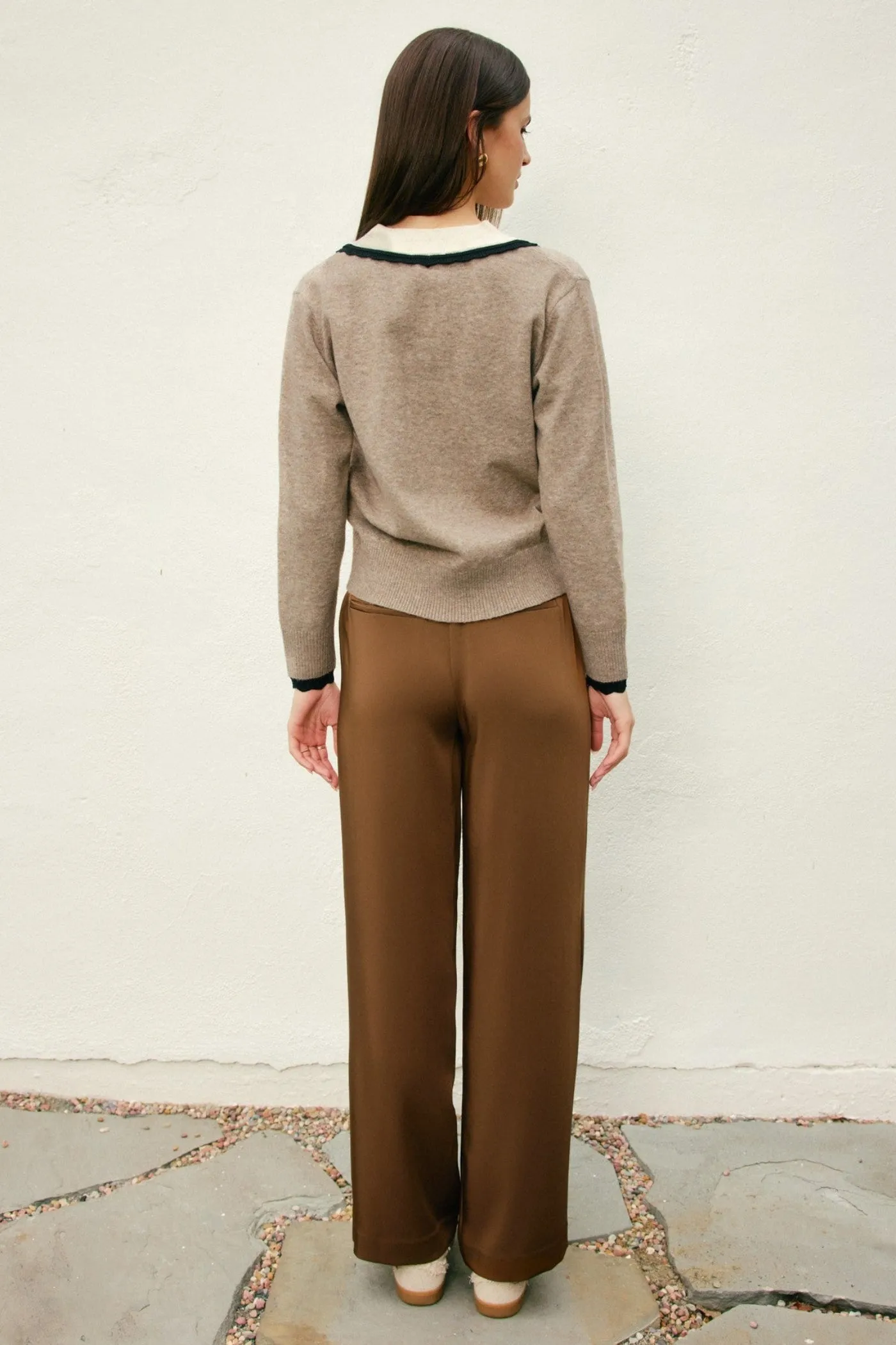 MIRANDA WIDE LEG PANTS Sleek Cut Blackout fabric