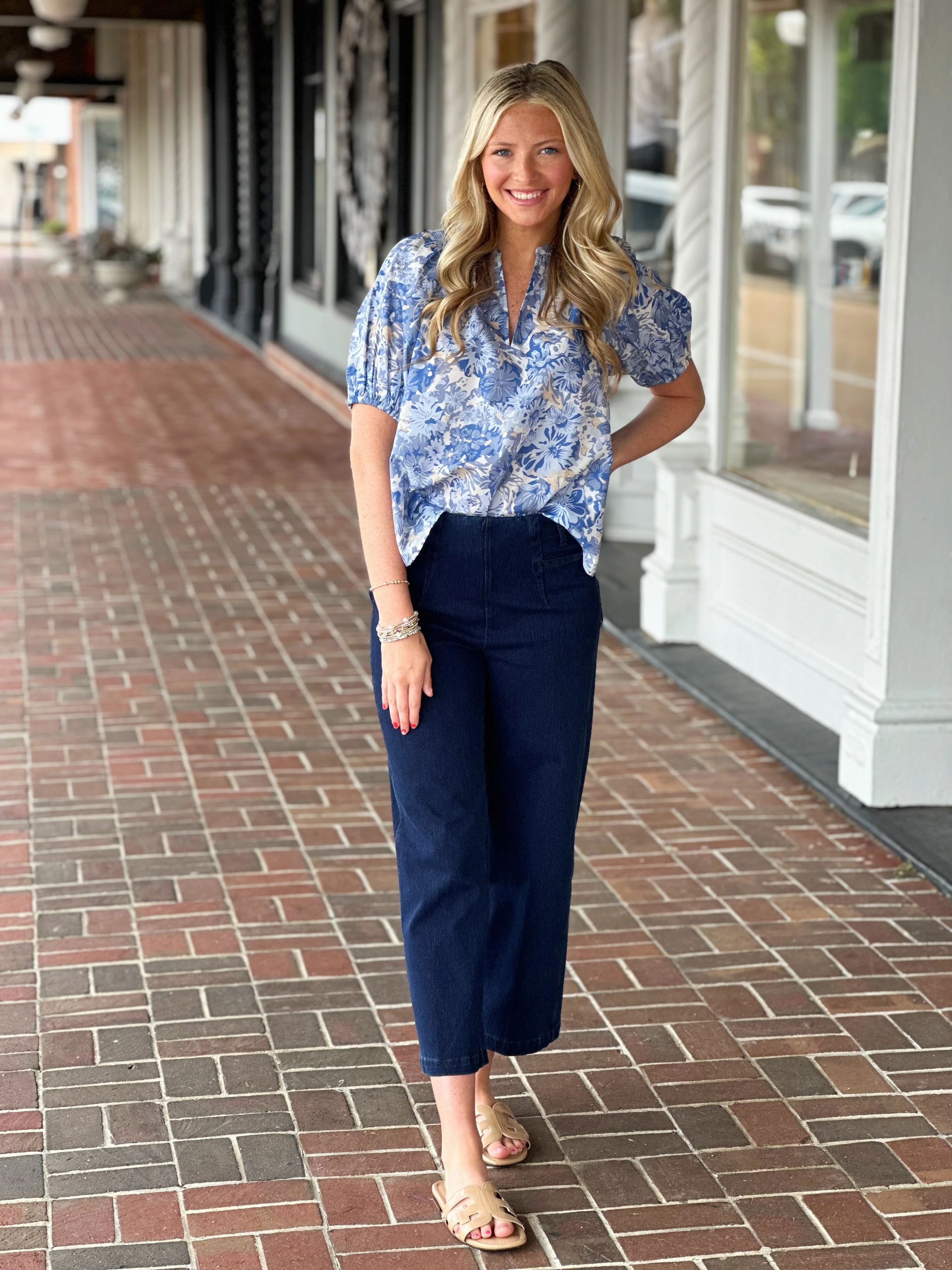 Time After Time Top in Floral Blue OEKOTEX Certified Fabric Durable Reinforced Shoulders