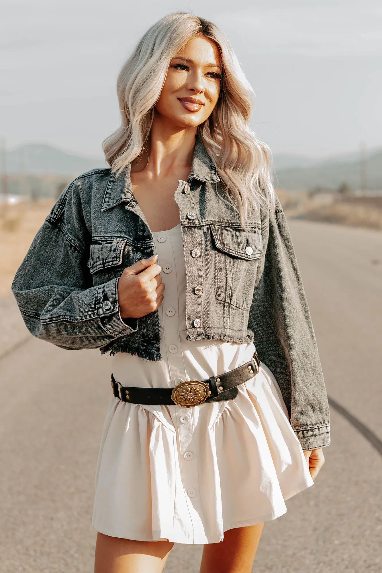 On The Loose Washed Denim Crop Jacket (Black) Stylish Shield