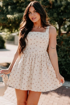 Blush Tells All Square Neck Floral Mini Dress (Natural) Repair-Friendly