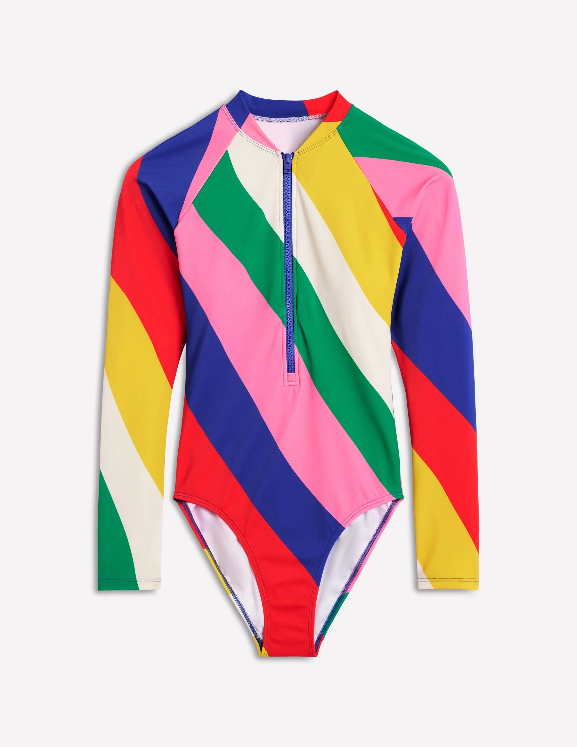 Elastic-Waist Sporty Raglan Sleeve Swimsuit-Multi, Rainbow Cascade
