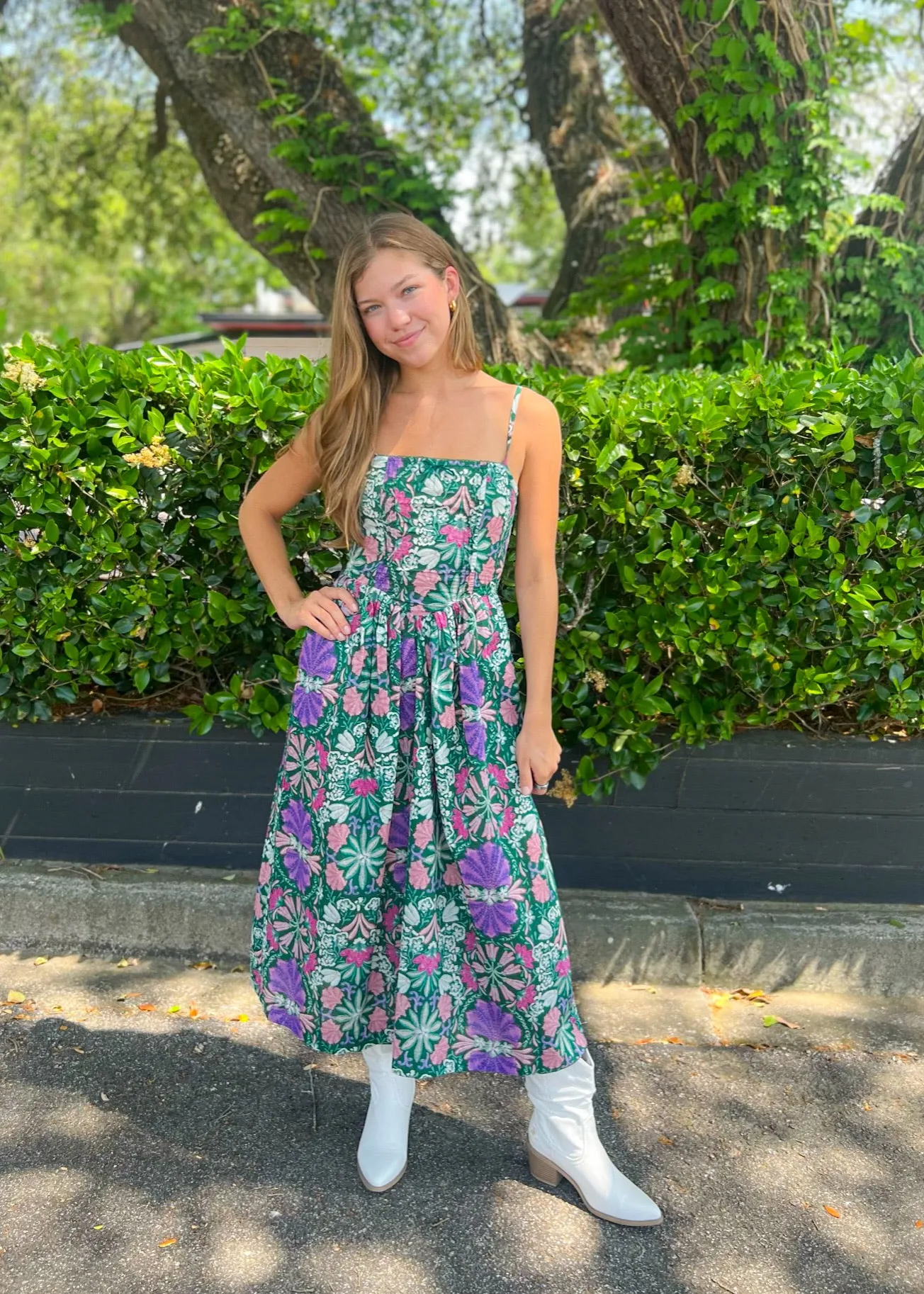 Saturated Hue Tall-Fit CATHERINE FLORAL OPEN-BACK MIDI DRESS