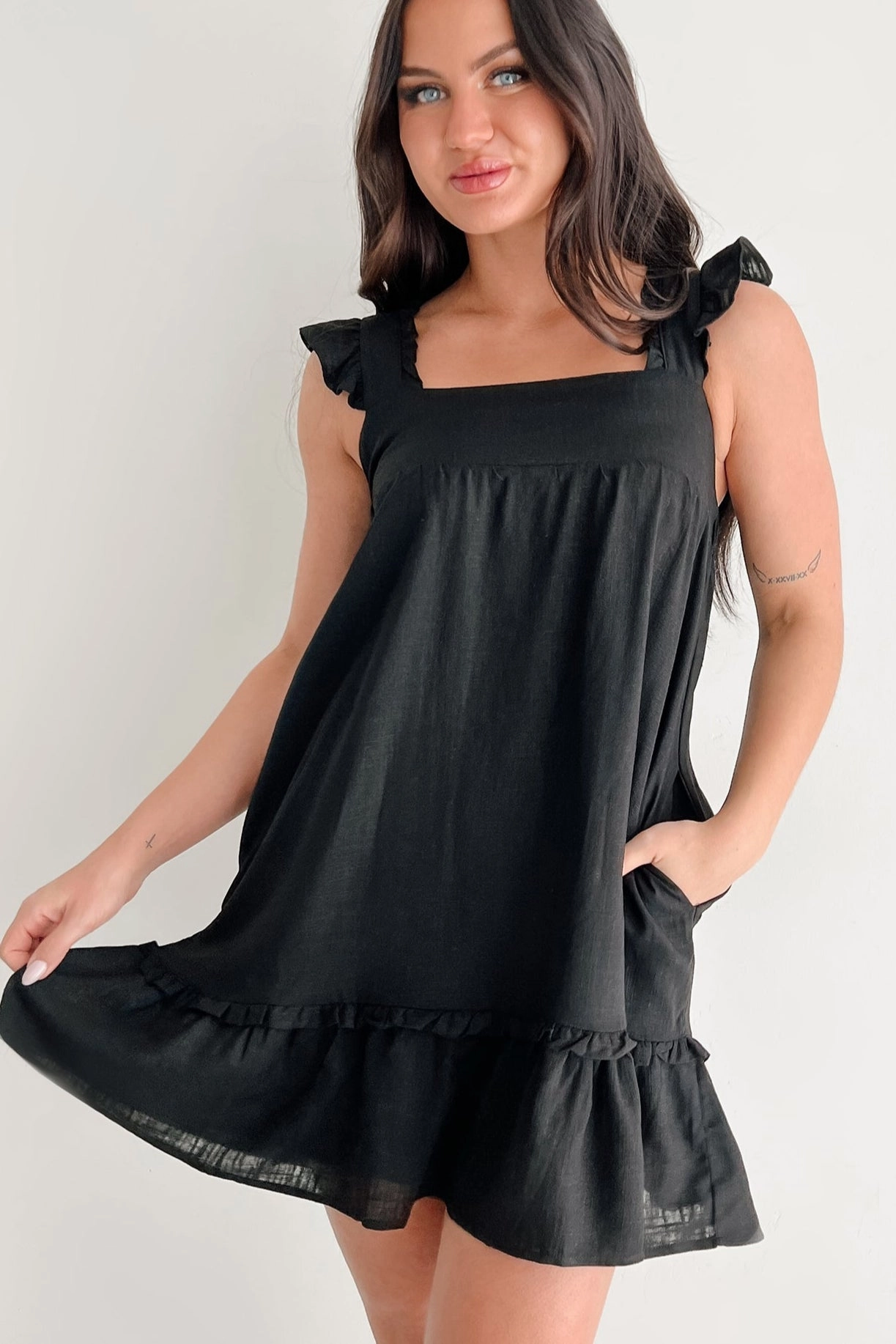 Easy Mood Fit Focused Perfectly You Babydoll Mini Dress (Black)
