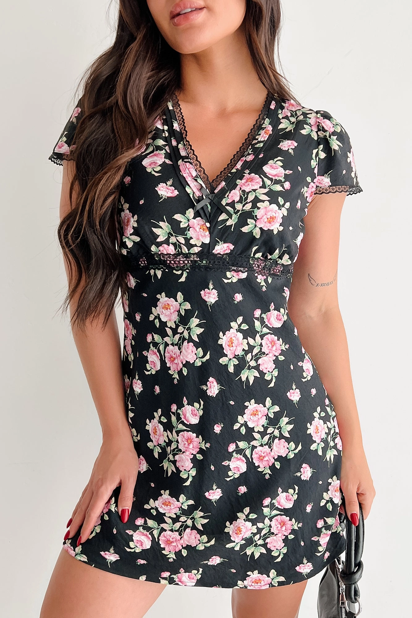 Quick Glam Endless Rose Floral Mini Dress (Black)