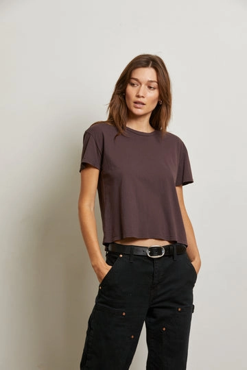 Drop Shoulder Silhouette Tear Resistant Weave Harley Boxy Crew Tee in Cocoa