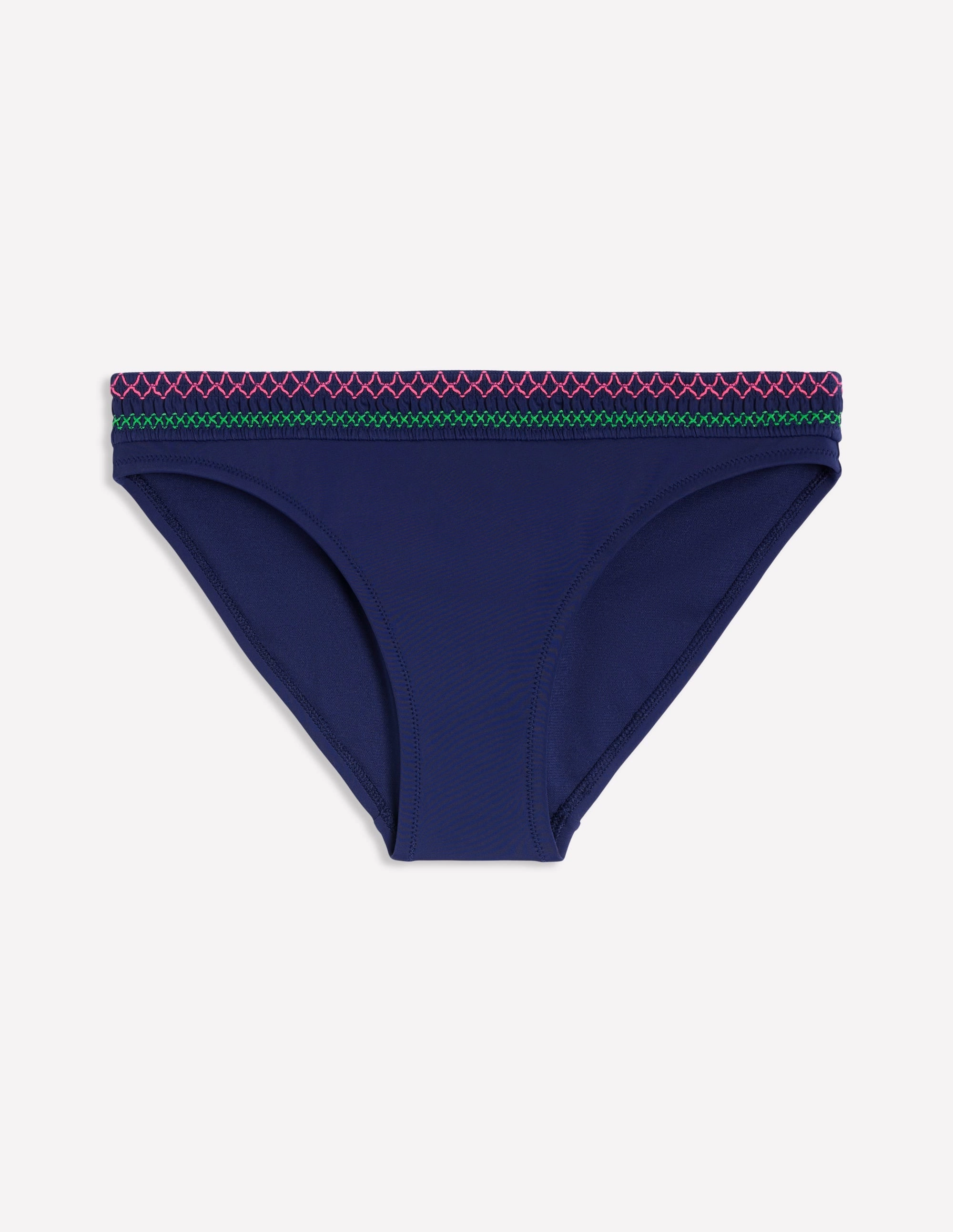 Milos Smocked Bikini Bottoms-Navy Beach Outfit Striped-Pattern