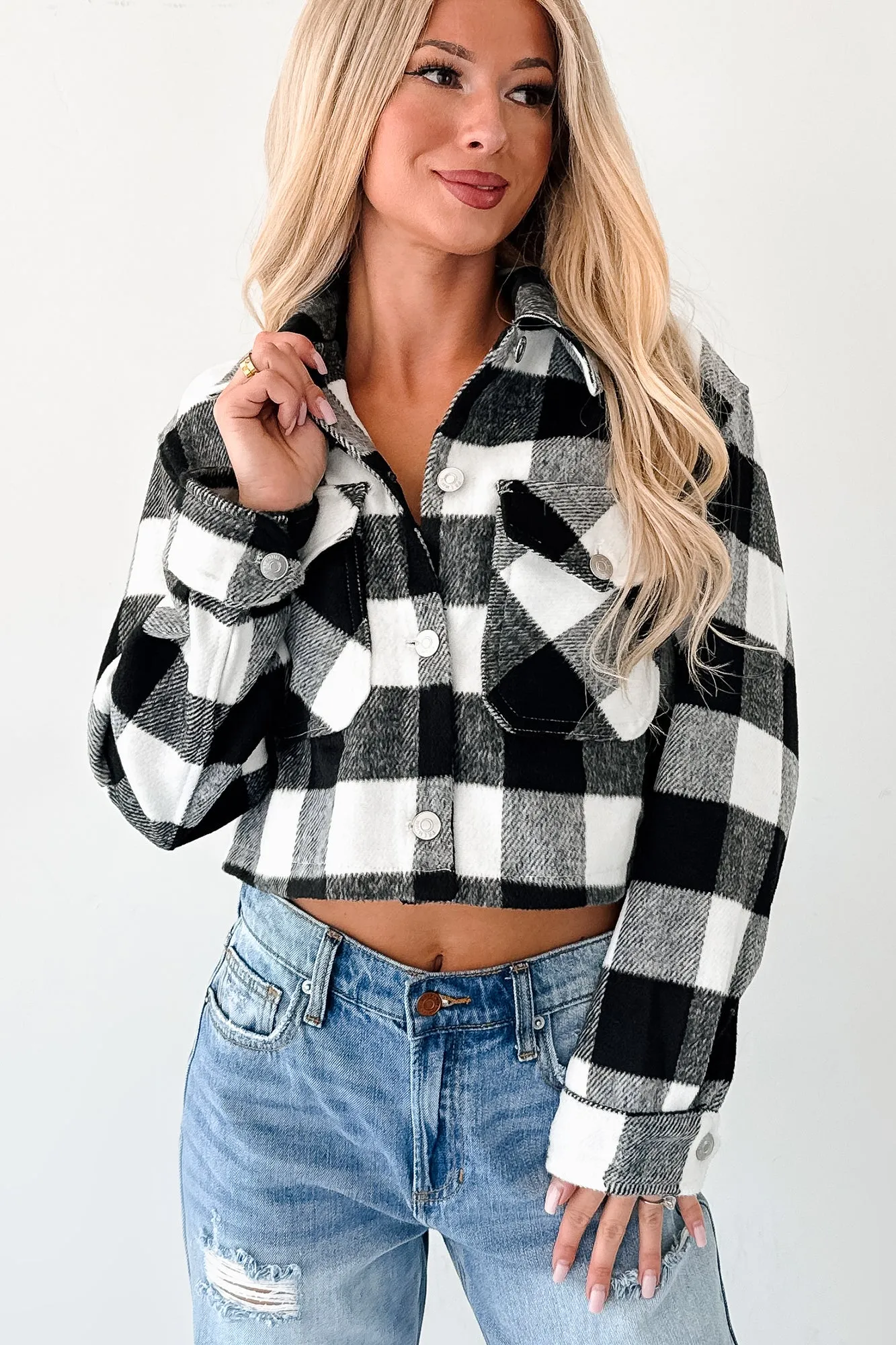 Autumn Aesthetic Plaid Crop Jacket (Black) Promulgate