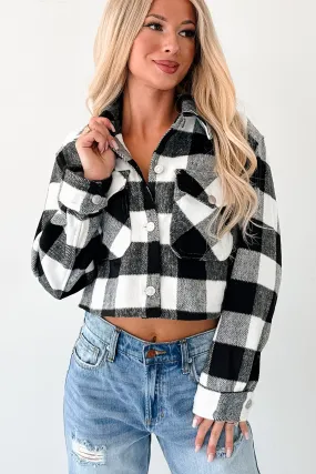 SnapFasteners Modern Style Autumn Aesthetic Plaid Crop Jacket (Black)