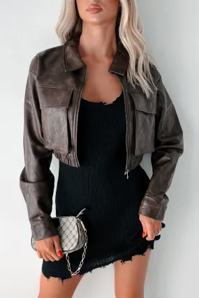 Trust Nobody Faux Leather Crop Jacket (Espresso) Active Commute