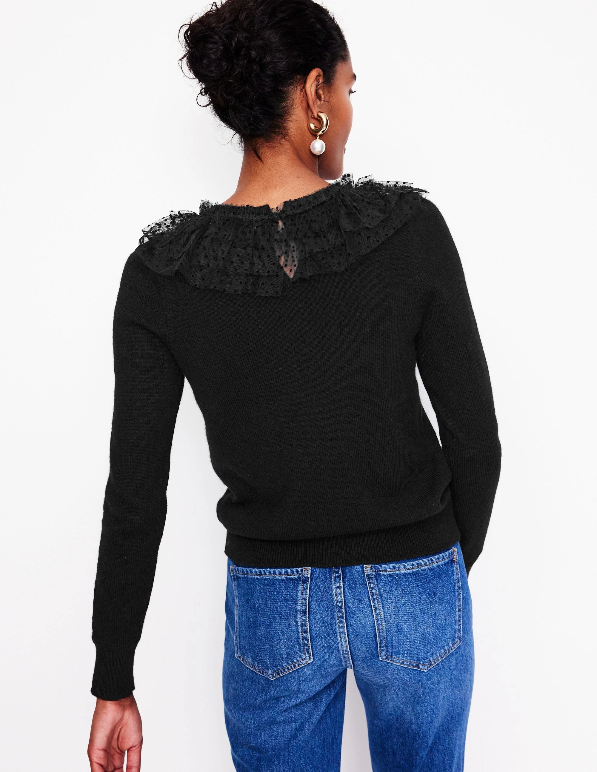 Soft Touch Brushed Surface Stay Warm Tulle Party Jumper-Black
