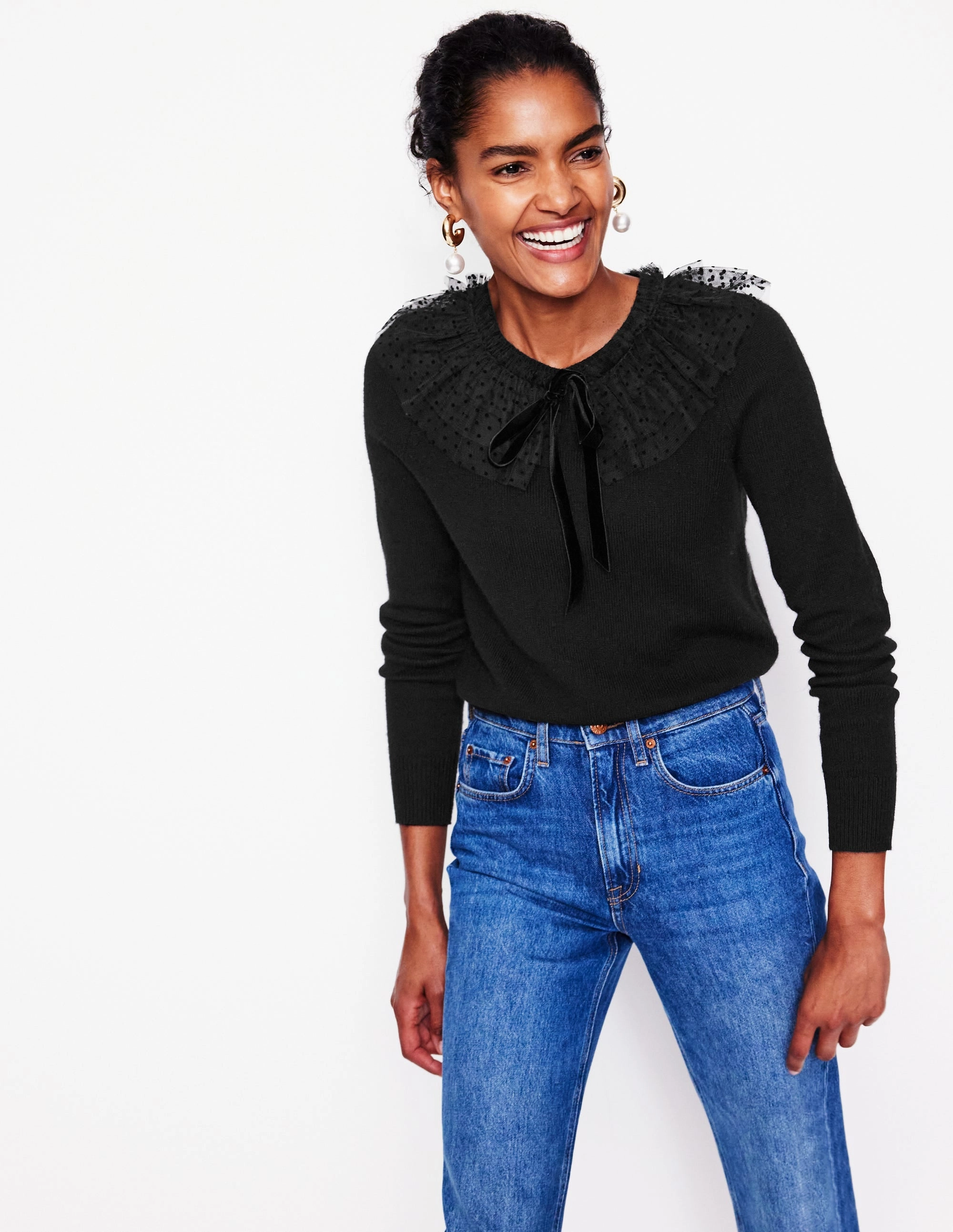 Simple Form Antibacterial Finish Tulle Party Jumper-Black