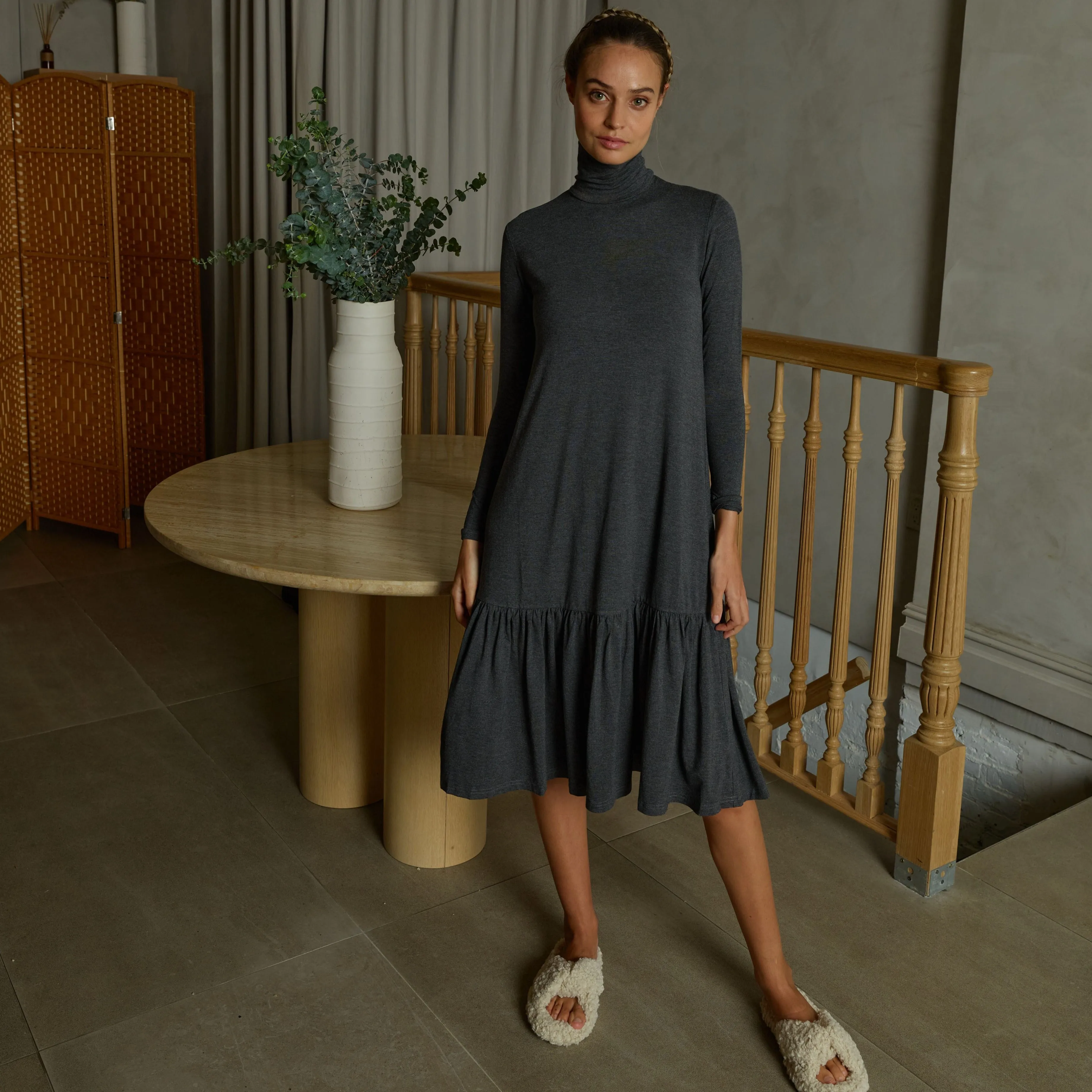 Sleek Comfort Sophisticated Wear Turtleneck Dress | Grey [Final Sale]