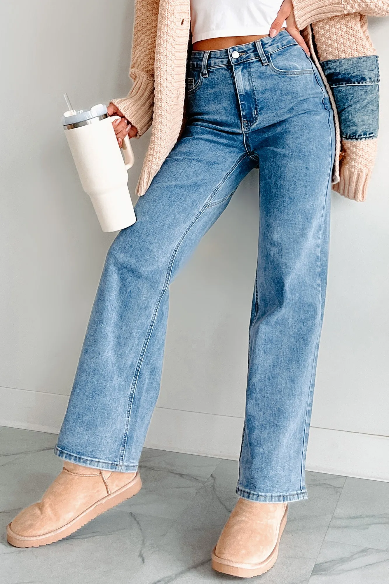 Shrinkage Prevention Treatment Tyelee NanaMacs Original Non-Distressed Wide Leg Jeans (Medium Wash)