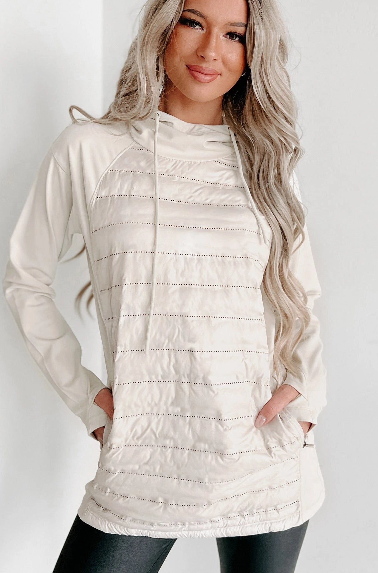 Flexible Material Active Lifestyle Padded Front Hoodie (Ivory)