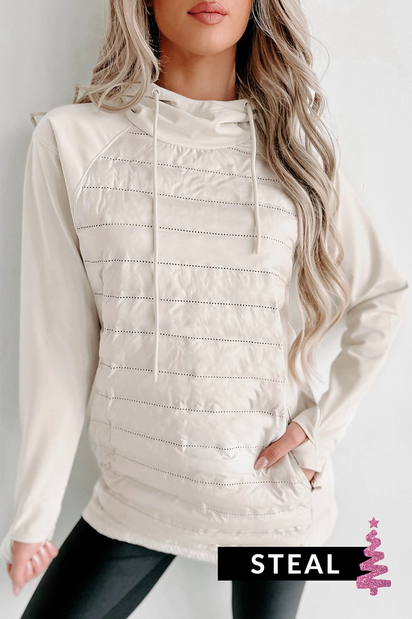 Active Lifestyle Padded Front Hoodie (Ivory) Flexible Cuffs Thermal regulation