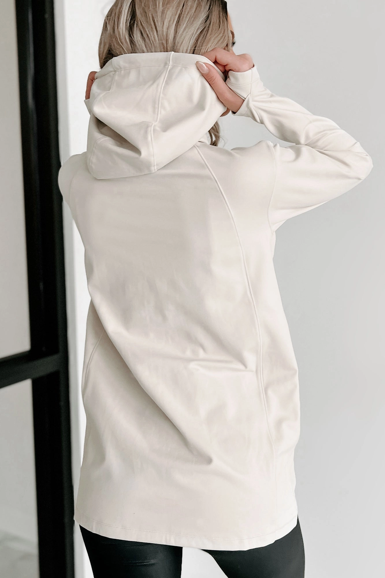 Active Lifestyle Padded Front Hoodie (Ivory) Stretch Woven Material