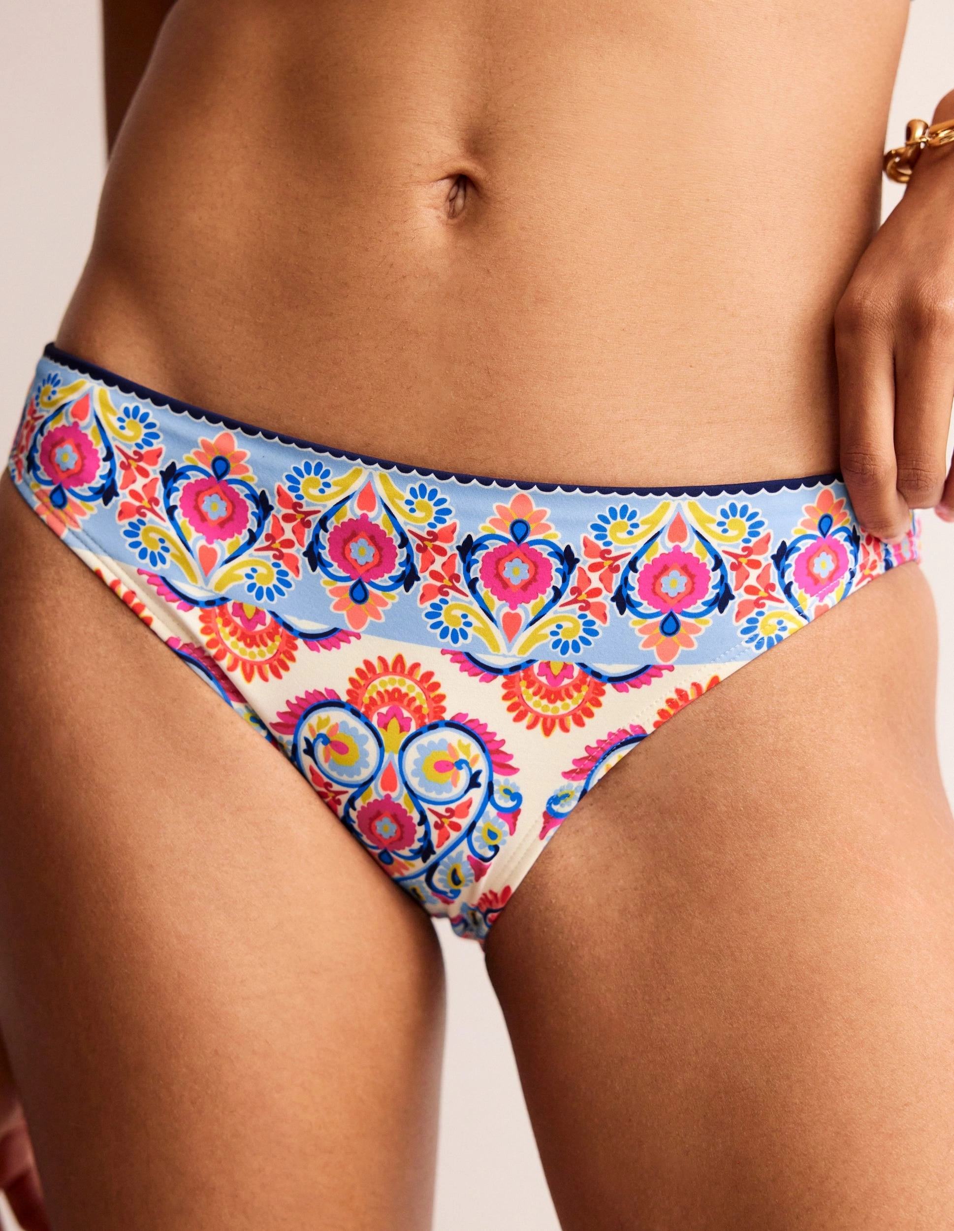 Classic Bikini Bottoms-Ivory, Flora Stamp UV Reflective Trim Reactive Colorlock