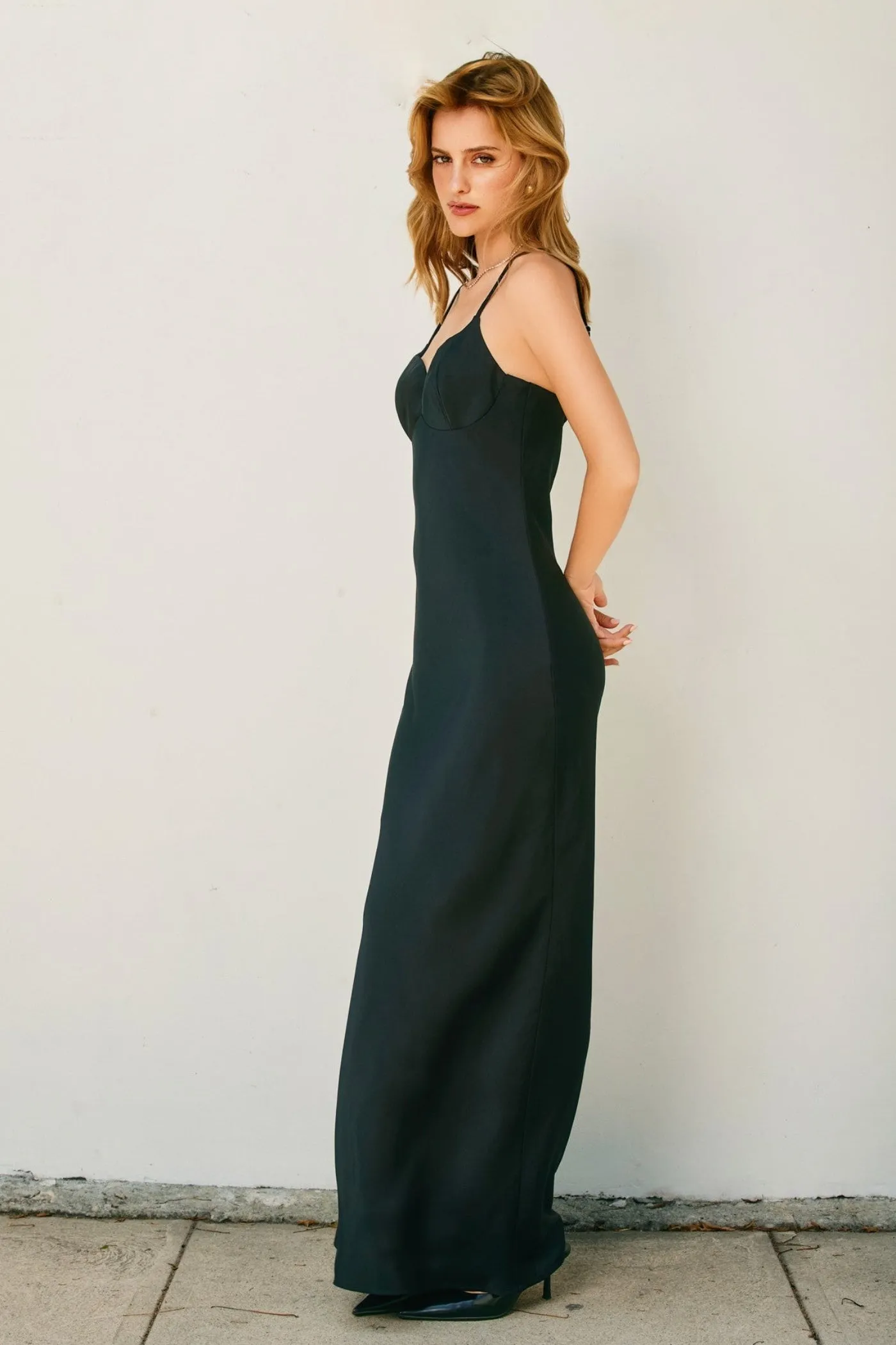 Empire Waist Boat-Neck HALEY SATIN MAXI DRESS
