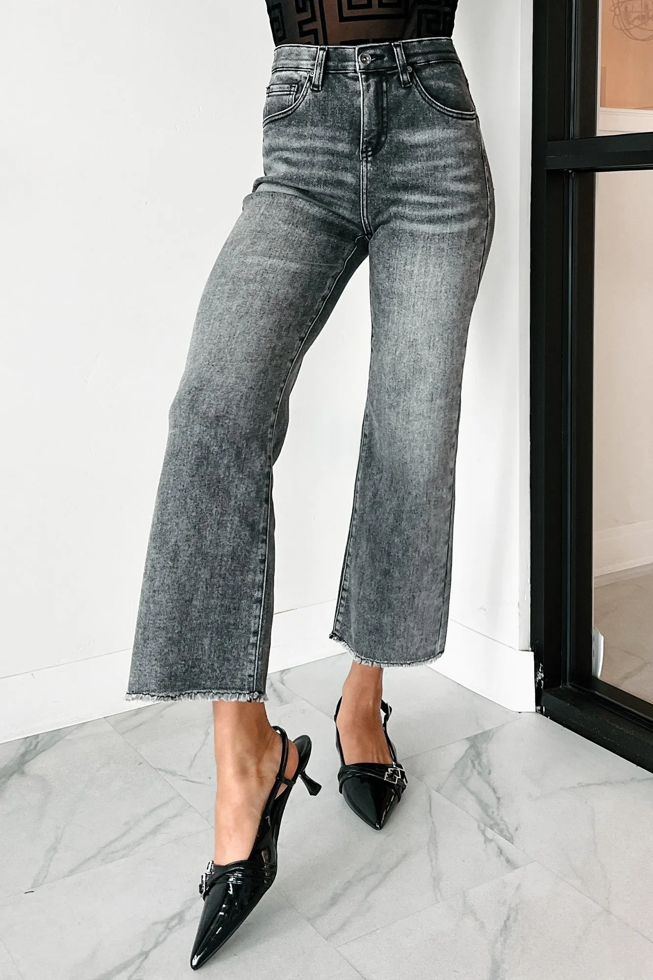 Dirk High Rise Tummy Control Special A Wide Leg Jeans (Black) Heavy Duty Zipper Mechanism Night Out City Walk Minimalist