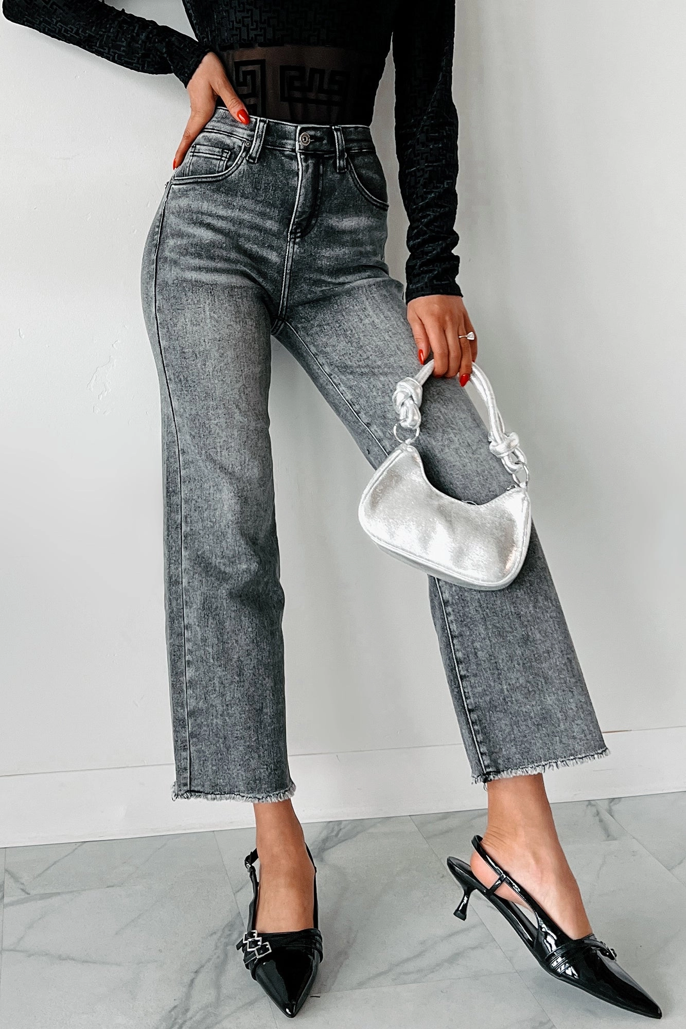 Thermal Insulation Core Dirk High Rise Tummy Control Special A Wide Leg Jeans (Black)