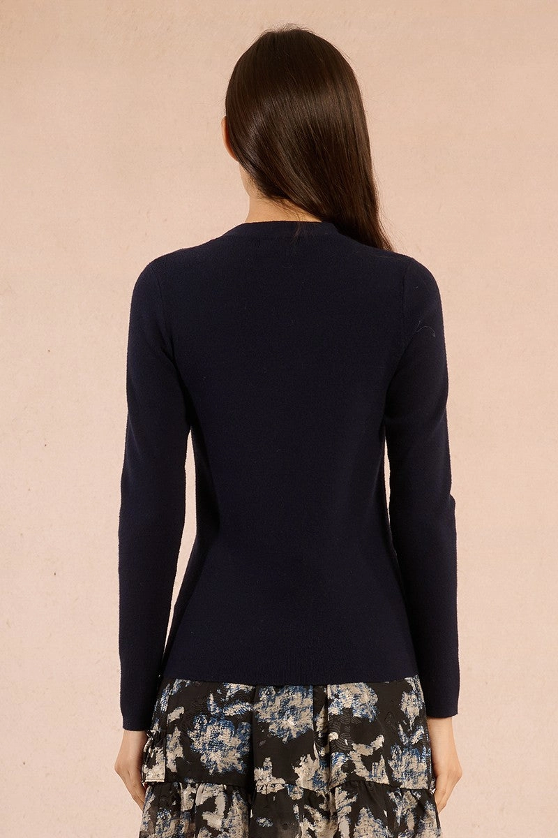 Keyhole Tie Sweater in Navy Blue EcoDyeProcess HighNeckCut