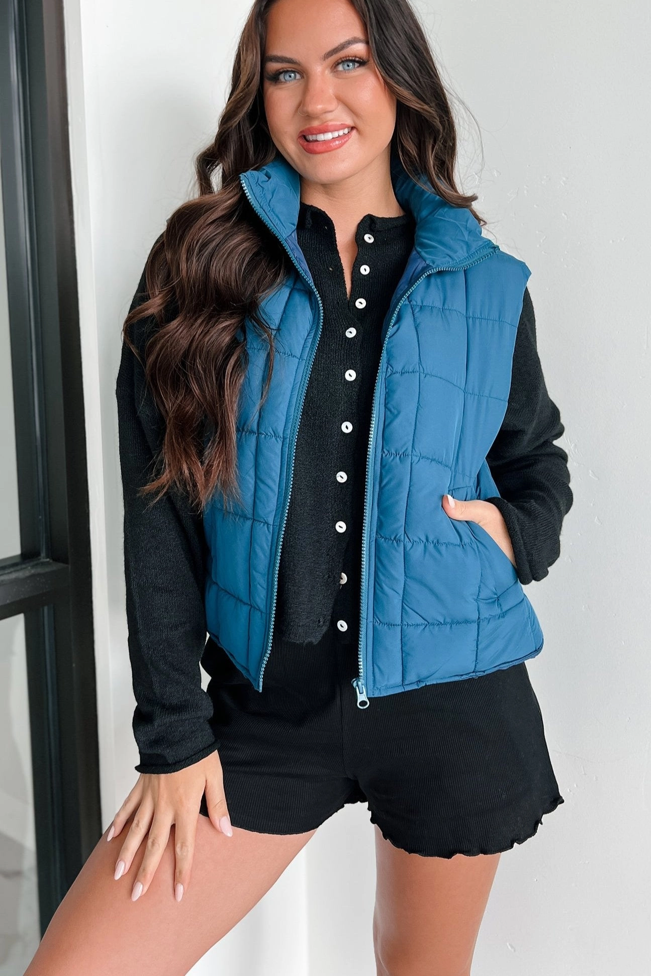 Until Next Time Padded Puffer Vest (Dark Seafoam) Everyday Urban Style