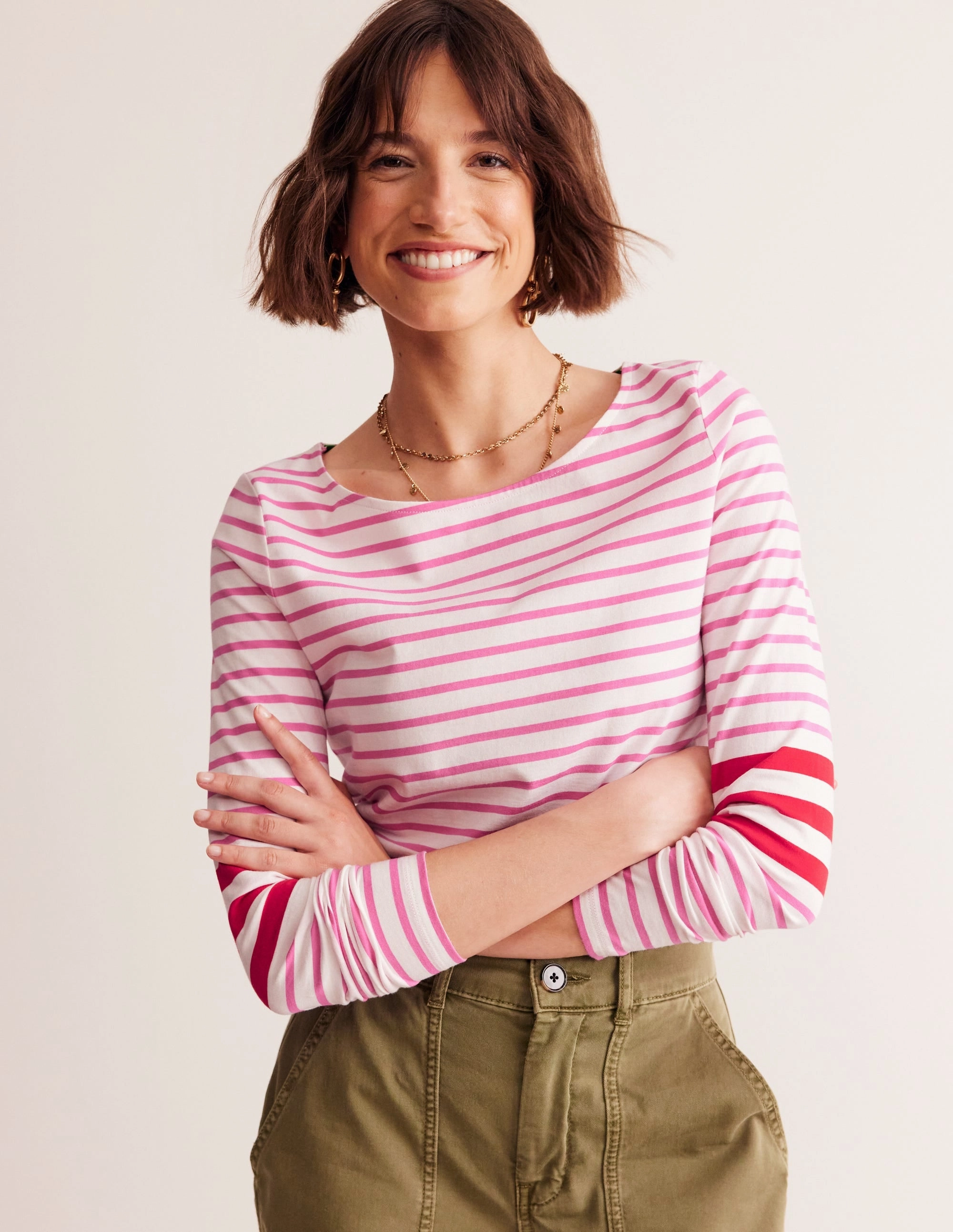 MoistureManagementSystem Airflow Vents Ella Long Sleeve Breton-Ivory, Red and Party Pink