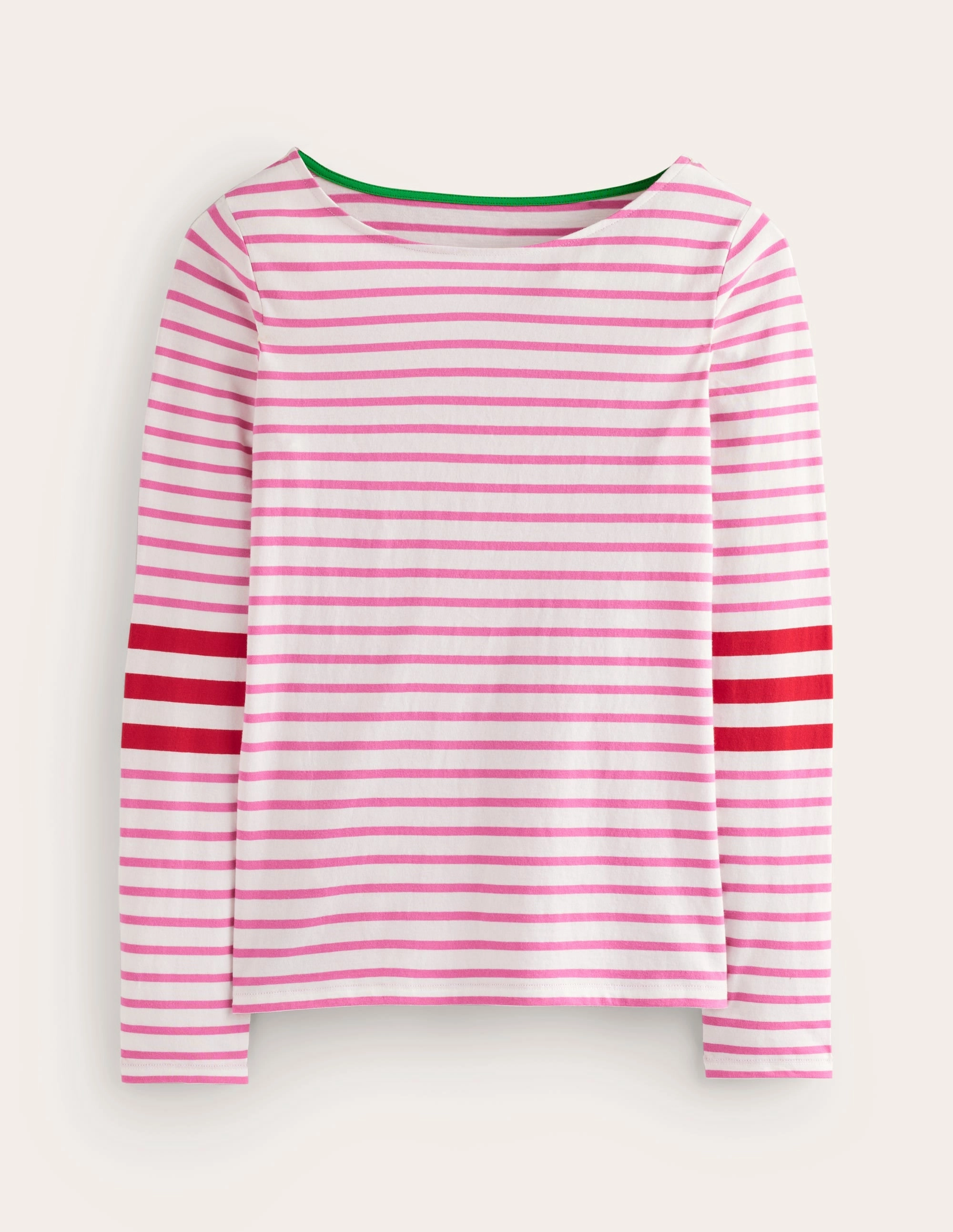 Airflow Weave Pattern Ella Long Sleeve Breton-Ivory, Red and Party Pink