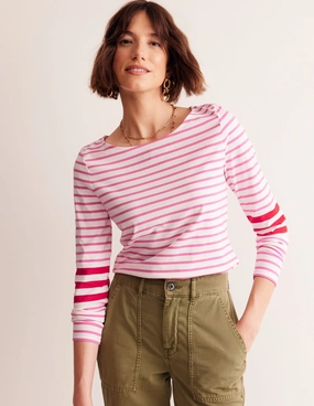 Ella Long Sleeve Breton-Ivory, Red and Party Pink Stretch Woven Material