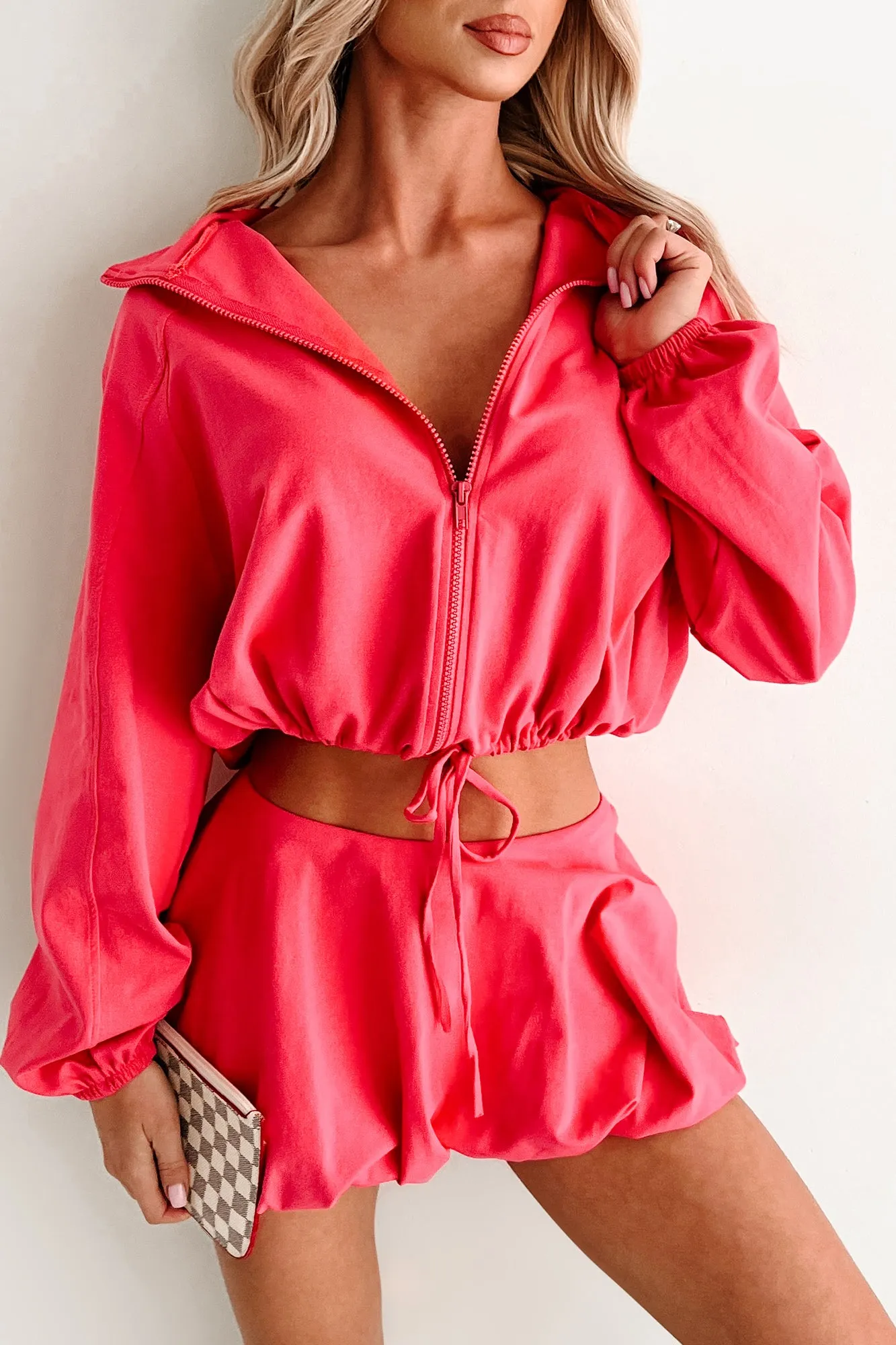 popular among fashionistas Warm Insulation Relax, Recharge, Repeat Two-Piece Puff Skirt Set (Coral)