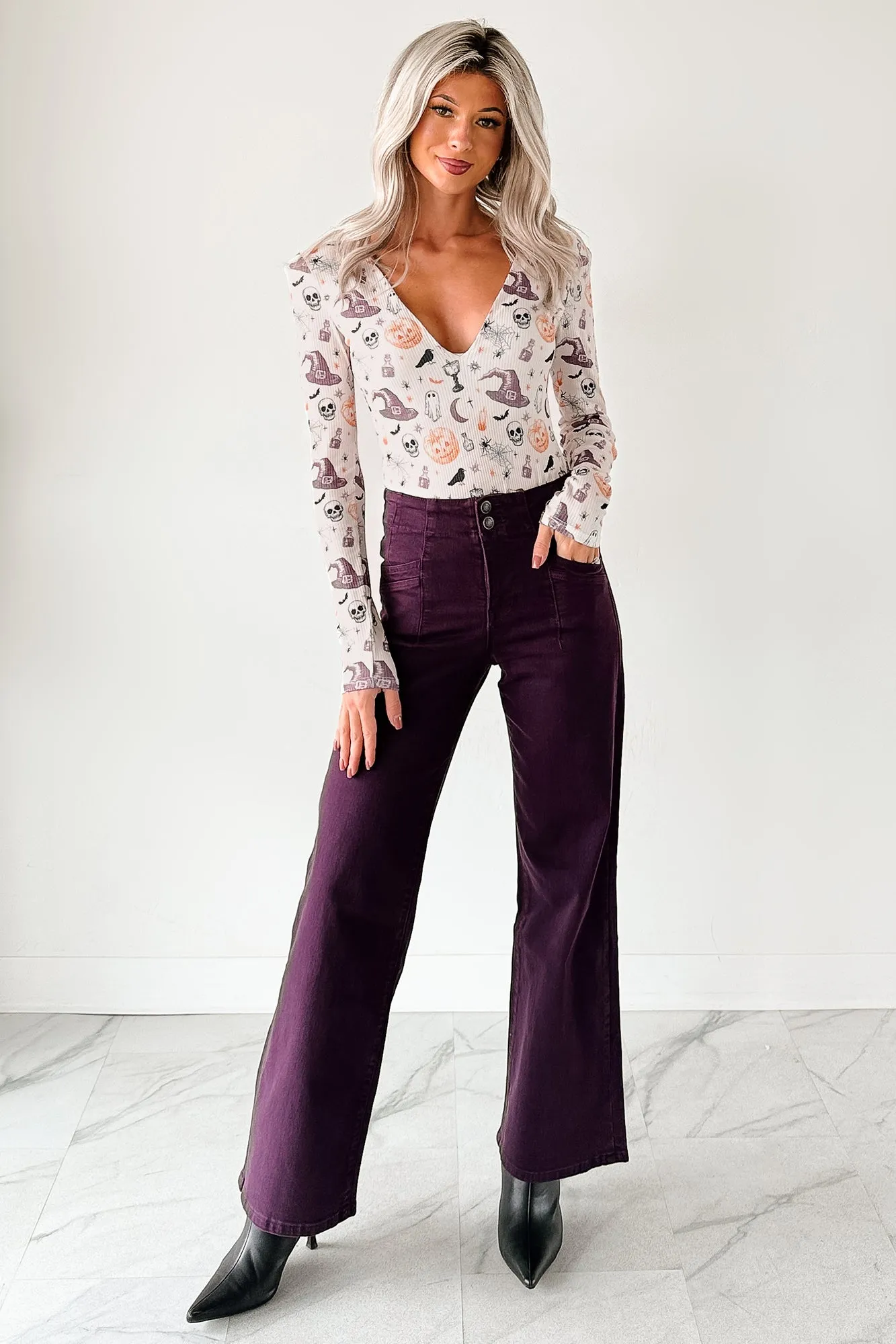 Carlotta High Rise Wide Leg Mica Denim Jeans (Plum) Trend Design Party Look Classic Wear