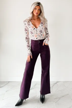 Stay Stylish Carlotta High Rise Wide Leg Mica Denim Jeans (Plum)