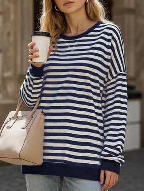Timeless Cut Fashionable Look Striped Print Loose Sweatshirt