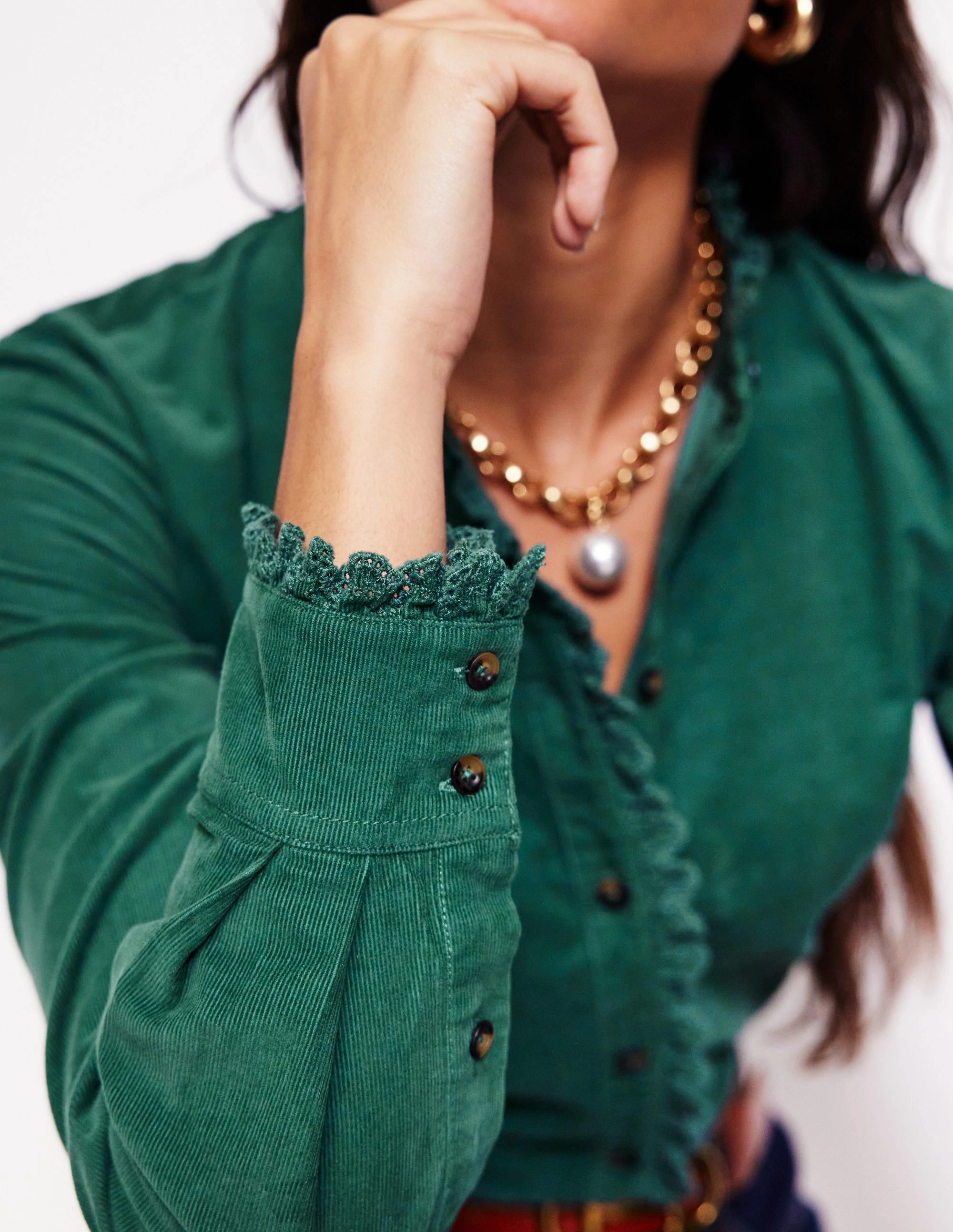 Fade Resistant Finish Phoebe Cord Shirt-Spruce Green