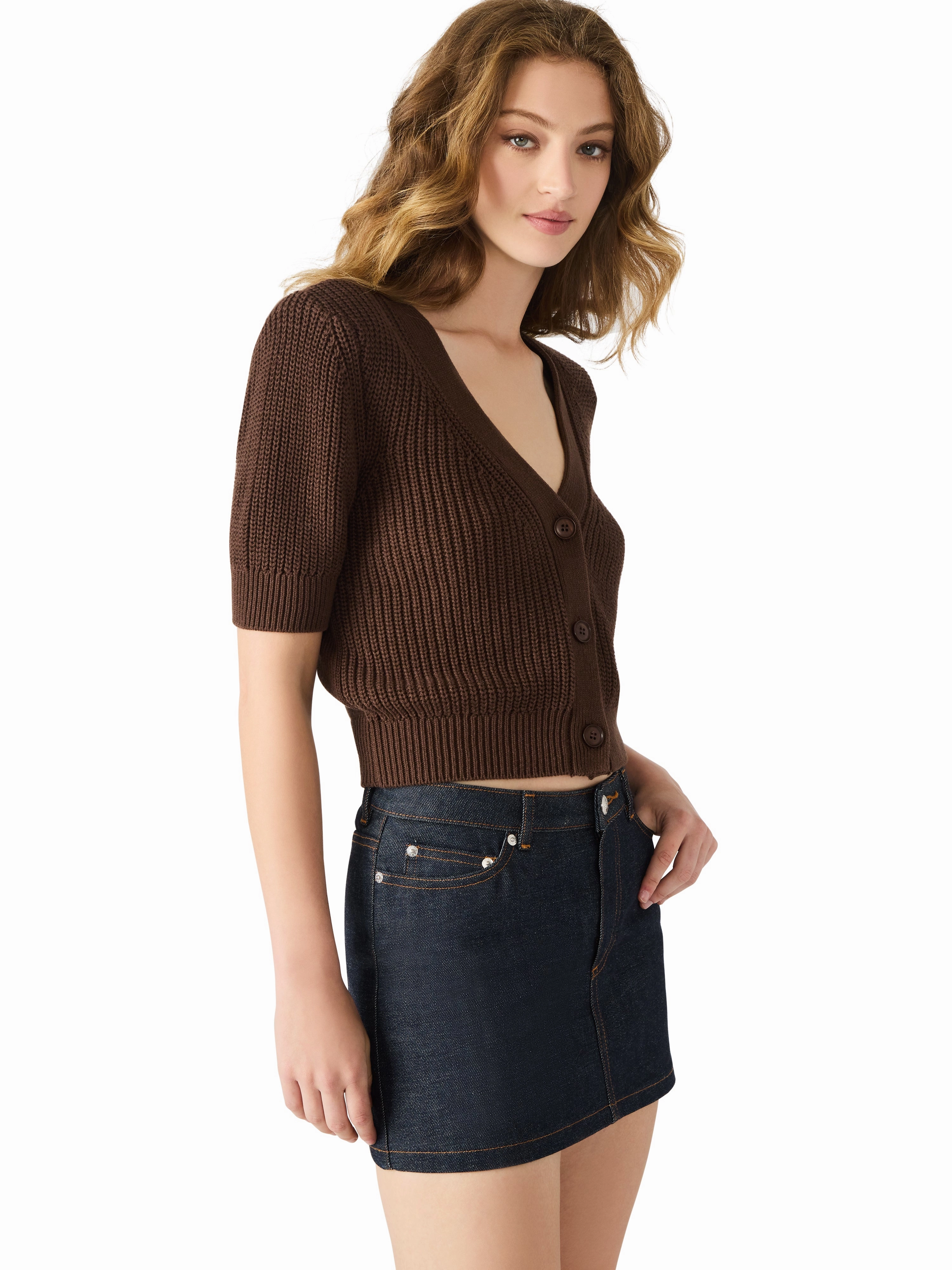 Janae Cardigan in Chocolate LayeredCollar Garment Washed Softness