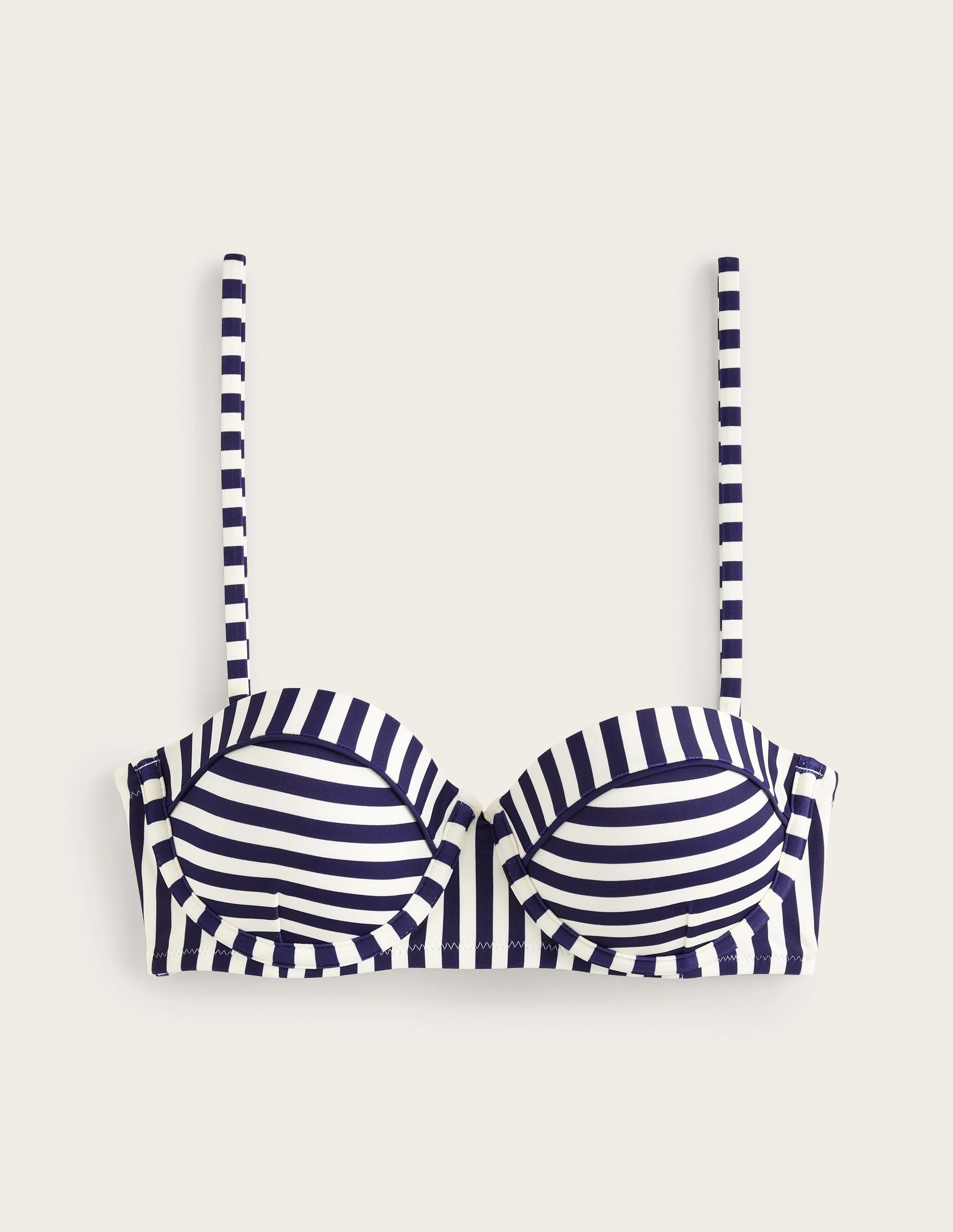 Flexible Fit Seamless Technology Rhodes Cup-Size Bikini Top-Navy, Ivory Stripe