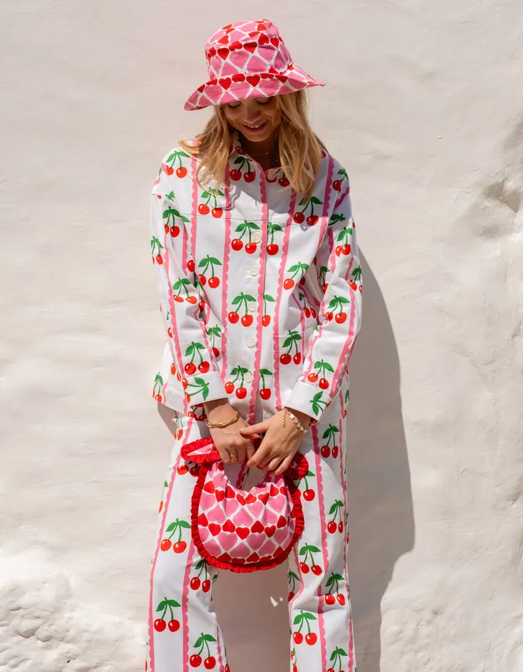 Airflow Mesh Lining V-neck Shirt Romy Jacket in Scalloped Cherry