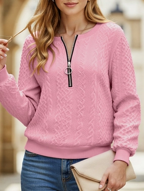 Athletic Wear Elegant Cut Casual Neckline Zipper Long Sleeve Sweatshirt