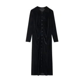Timeless Trend All Day Look Velour Ruched Dress | Black [Final Sale]