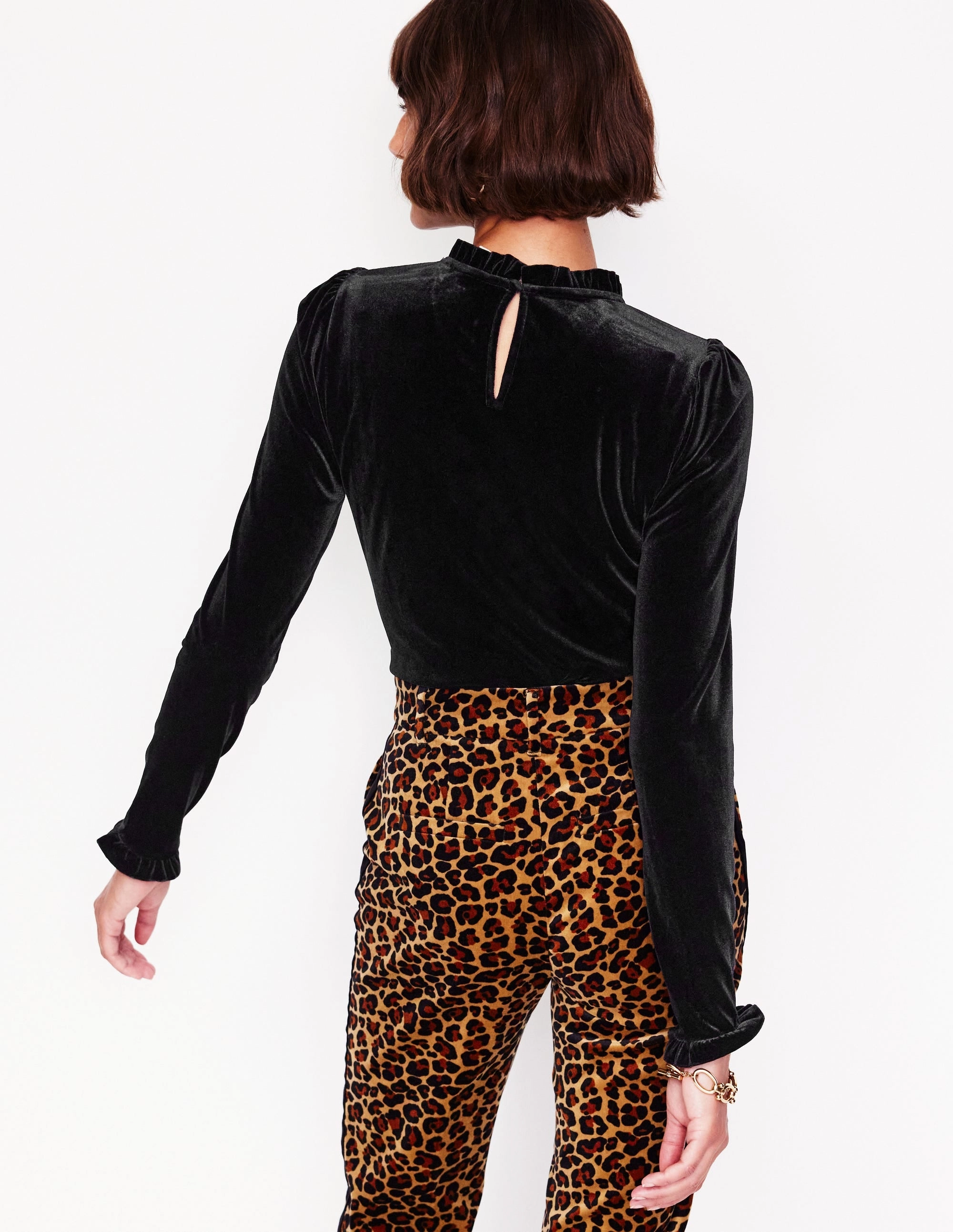 Velvet Frill Neck Top-Black Formal Tank ZeroWaste Construction