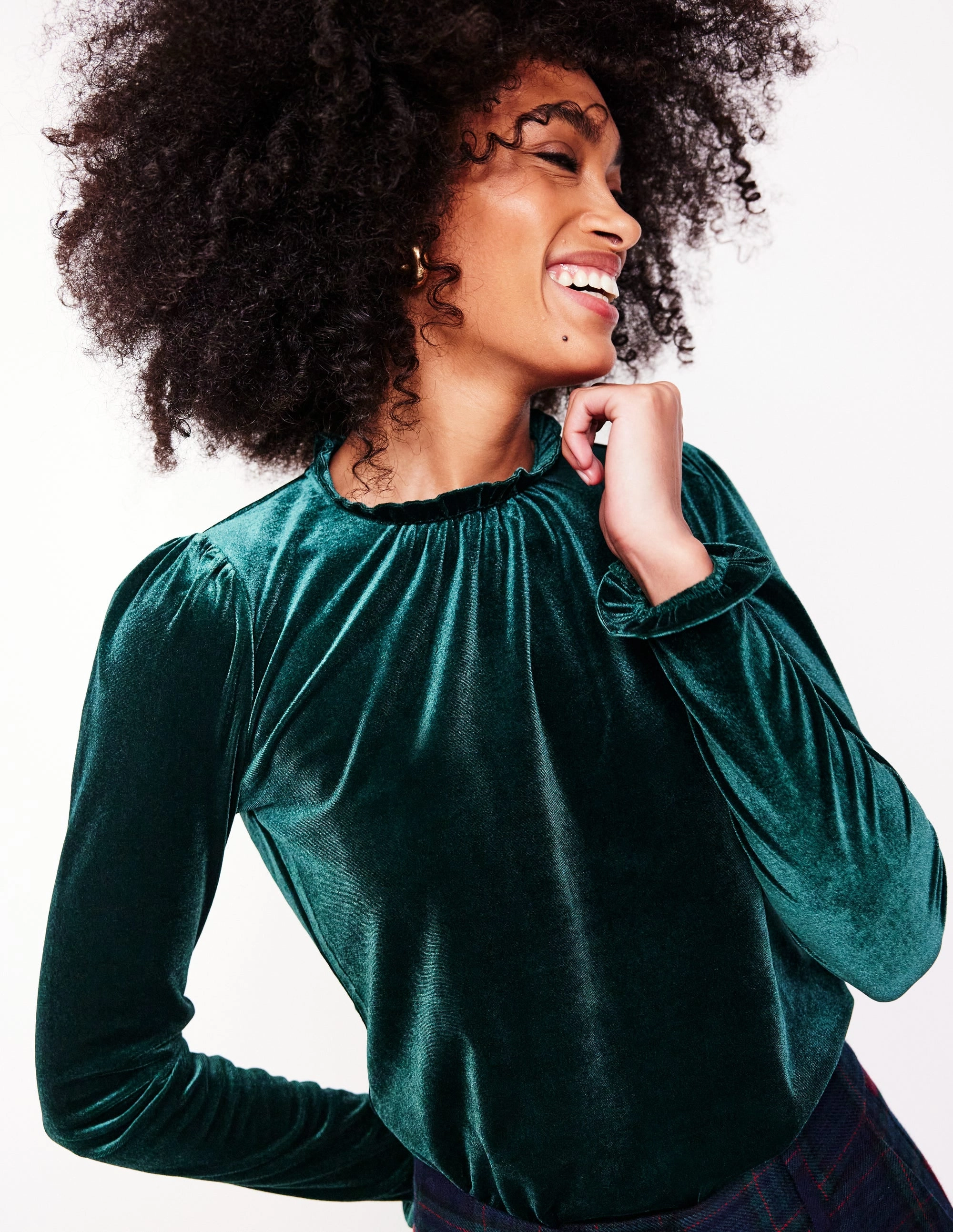 Velvet Frill Neck Top-Glade Raw Edge Finish