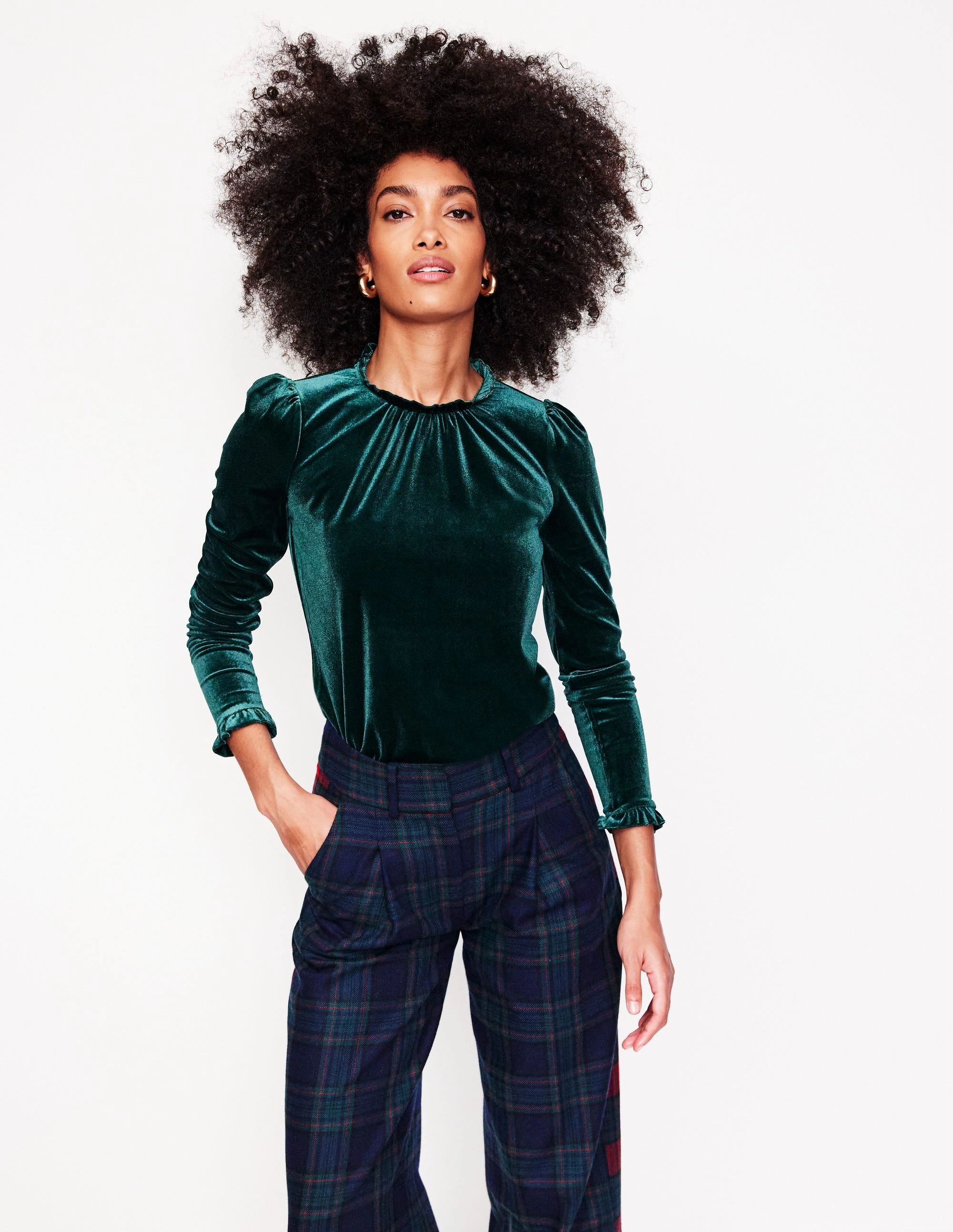 Velvet Frill Neck Top-Glade RubberizedGrip Versatile Layering Cut