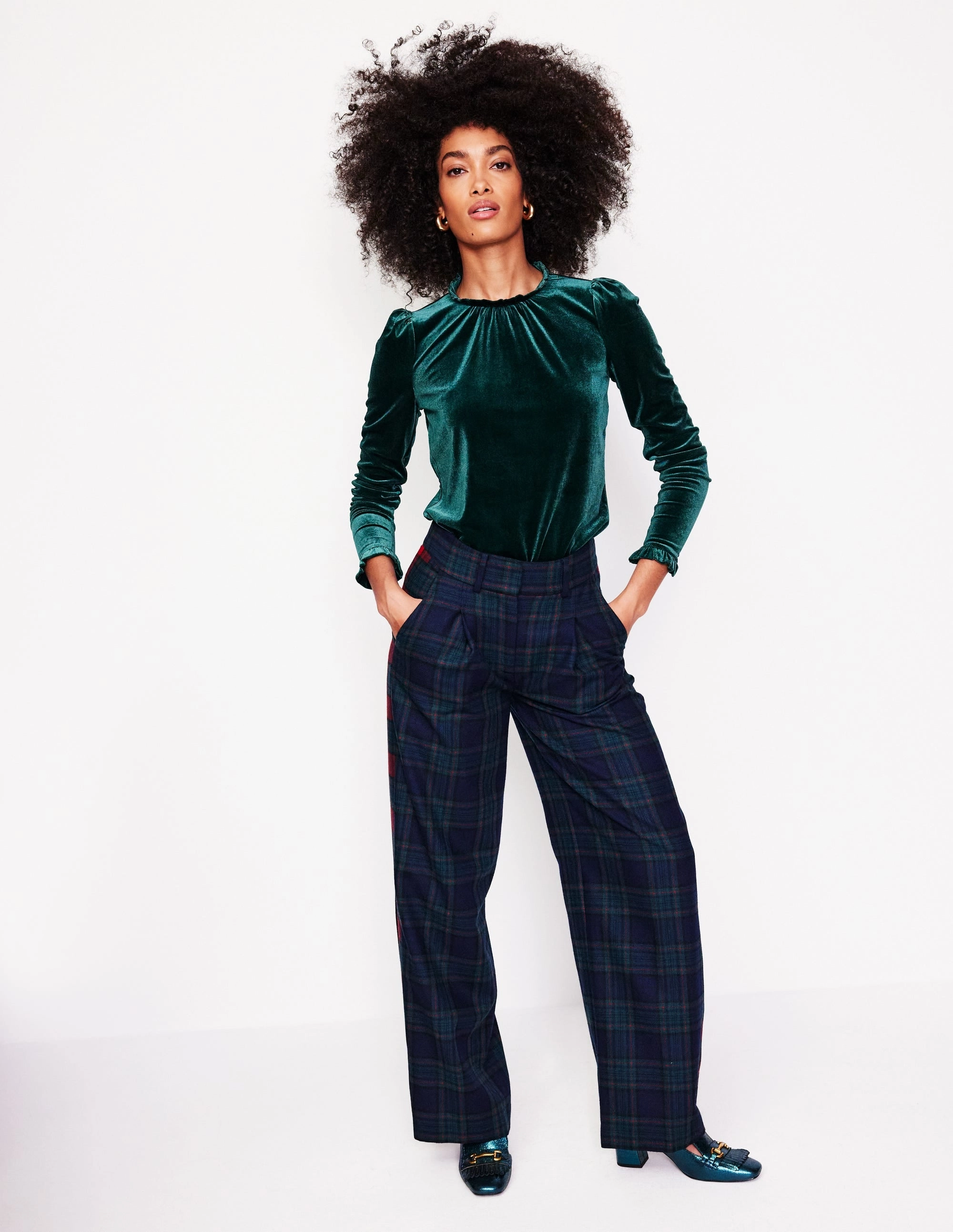 Velvet Frill Neck Top-Glade SnagResistant