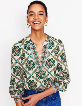 Cotton Notch Neck Top-Ivory, Baroque Tile TemperatureRegulating